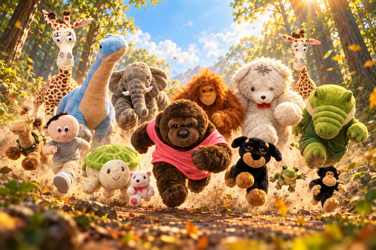 Goorili and his friends charging through the forest